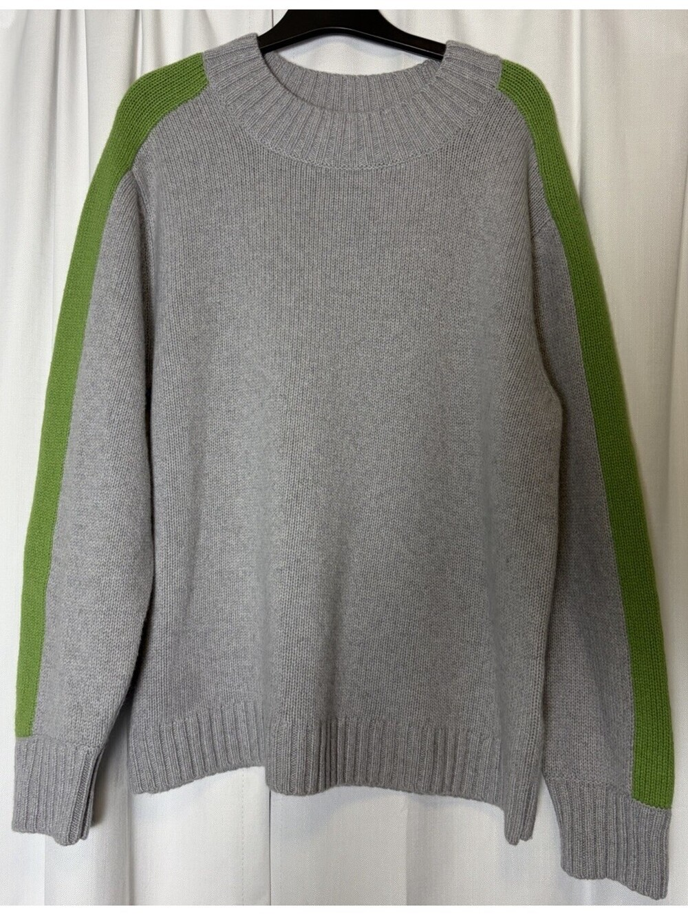 Outerknown Grey & Green Stripe Cashmere Ribbed Neck Knit Sweater Medium $278